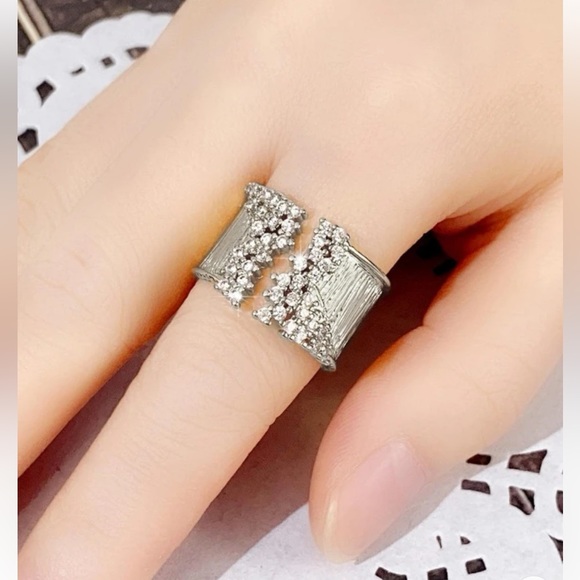 Cubic Zirconia Opening Design Luxury Band Bling, Iced Out Glamorous, Pave Ring 5 - Picture 6 of 8